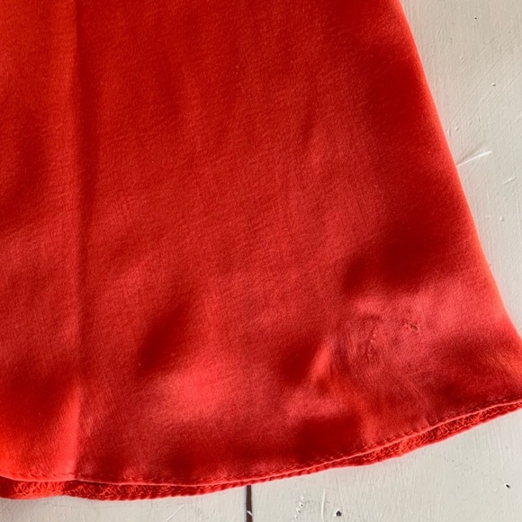 ASOS DESIGN Satin Tie Front Dress with Fluted Sleeves in Red Orange - Size 4 - Picture 9 of 9